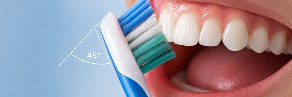 Ángulo de 45 grados para cepillar los dientes correctamente